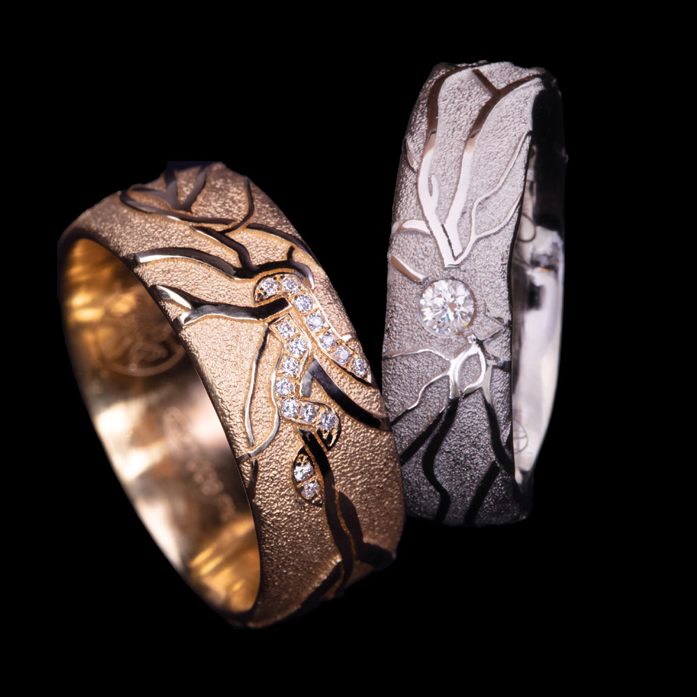 gelbgold und platin ring mit retina muster